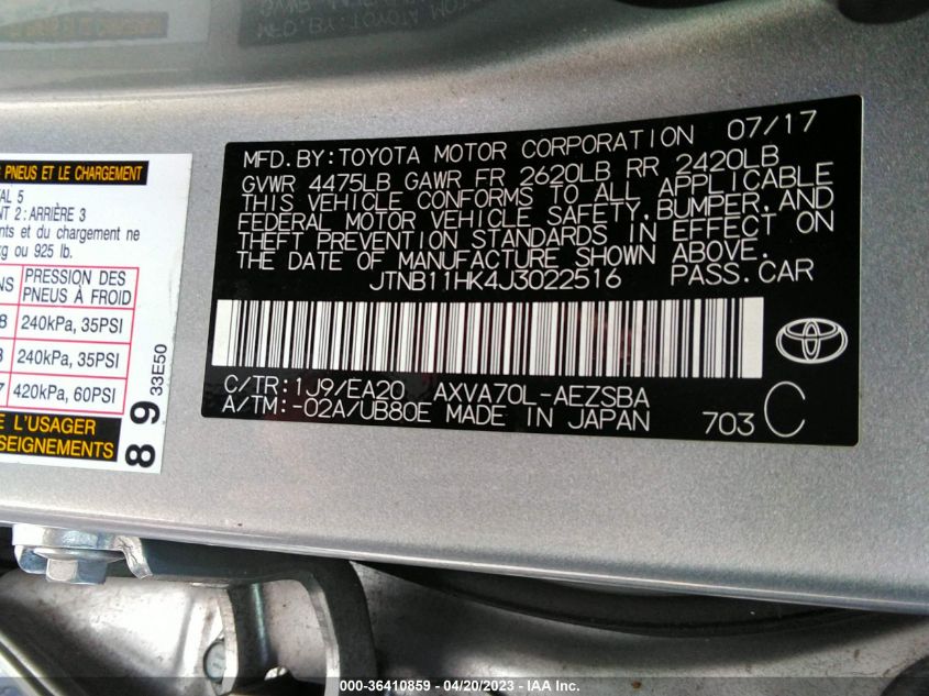 2018 TOYOTA CAMRY LE/SE/XLE/L - JTNB11HK4J3022516