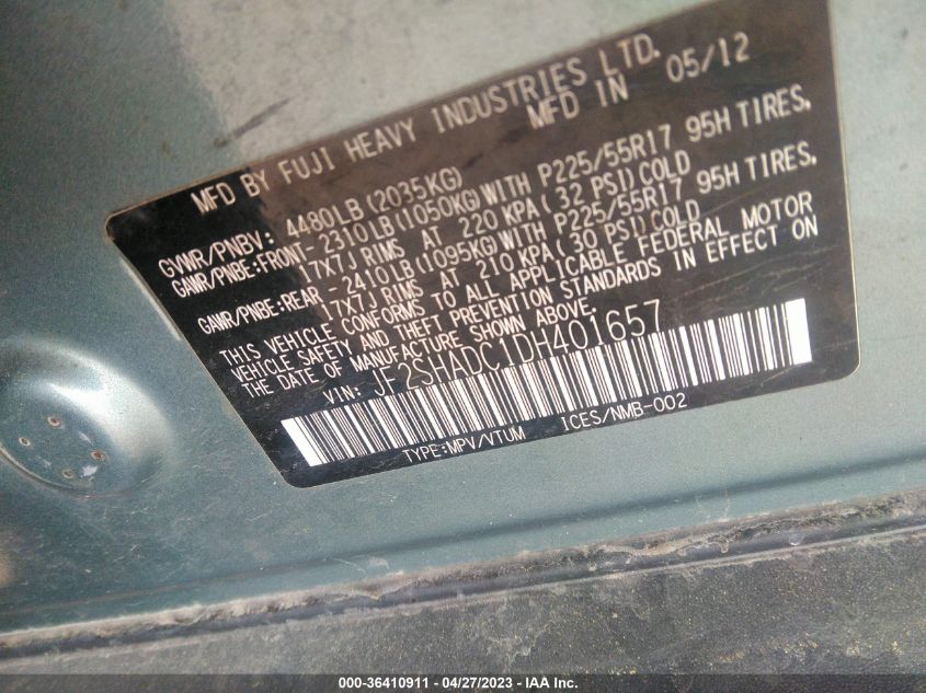 2013 SUBARU FORESTER 2.5X PREMIUM - JF2SHADC1DH401657
