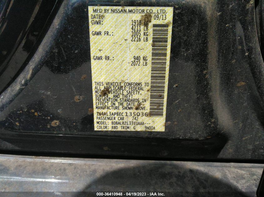 2014 NISSAN ALTIMA 2.5 S - 1N4AL3AP8EC135036