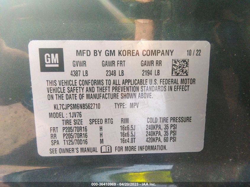 2022 CHEVROLET TRAX LT - KL7CJPSM6NB562710