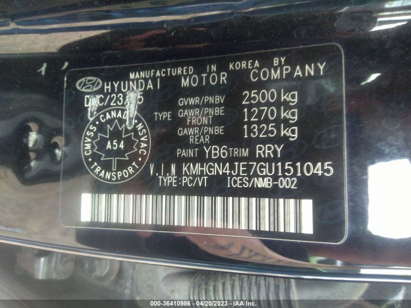 2016 HYUNDAI GENESIS SEDAN PREMIUM KMHGN4JE7GU151045