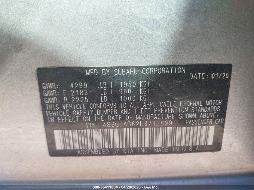 2020 SUBARU IMPREZA - 4S3GTAB62L3713899