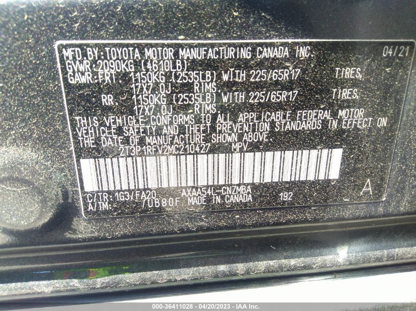 2021 TOYOTA RAV4 XLE - 2T3P1RFV2MC210427