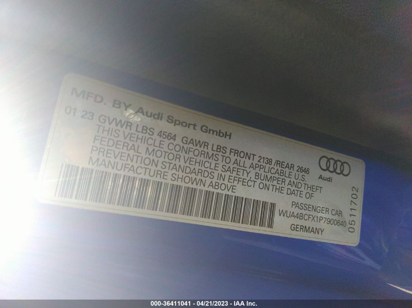 2023 AUDI R8 SPYDER V10 PERFORMANCE - WUA4BCFX1P7900640