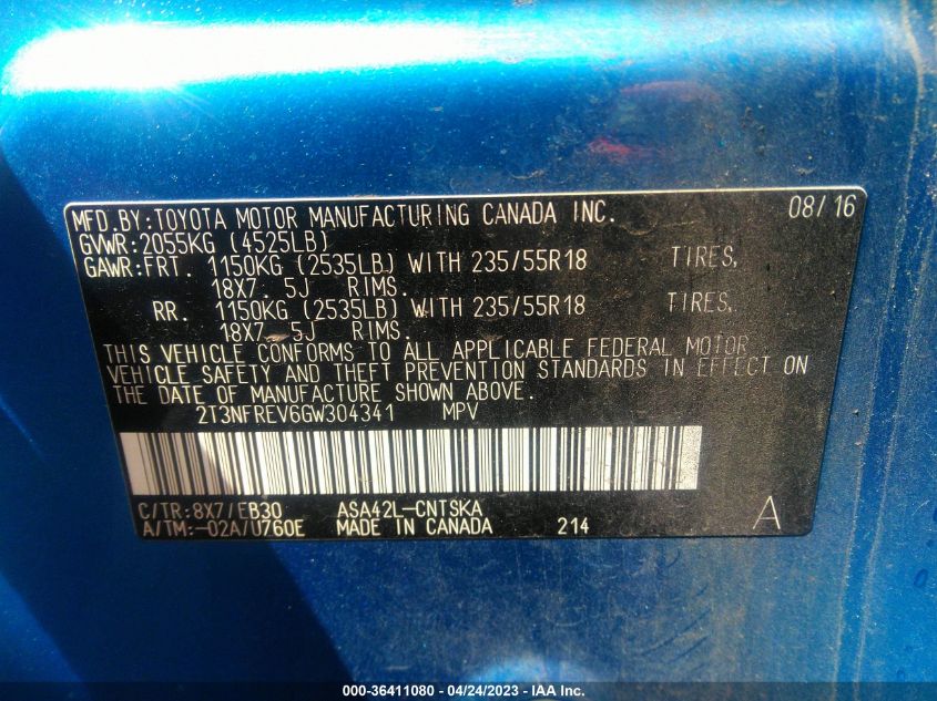 2016 TOYOTA RAV4 SE - 2T3NFREV6GW304341