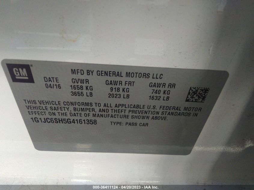 2016 CHEVROLET SONIC LT - 1G1JC6SH5G4161358