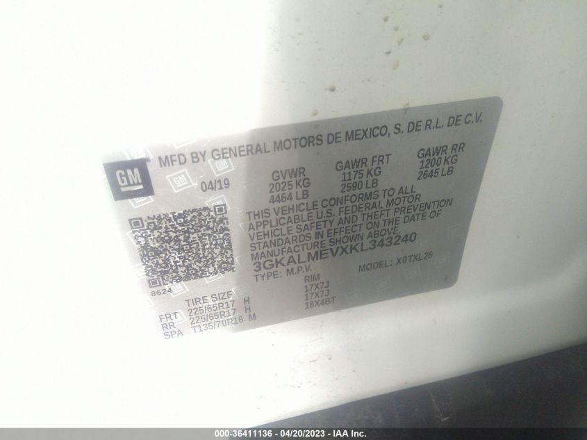 2019 GMC TERRAIN SLE - 3GKALMEVXKL343240