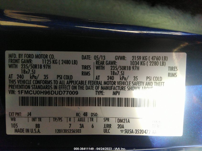 2013 FORD ESCAPE SEL - 1FMCU0H96DUD77009