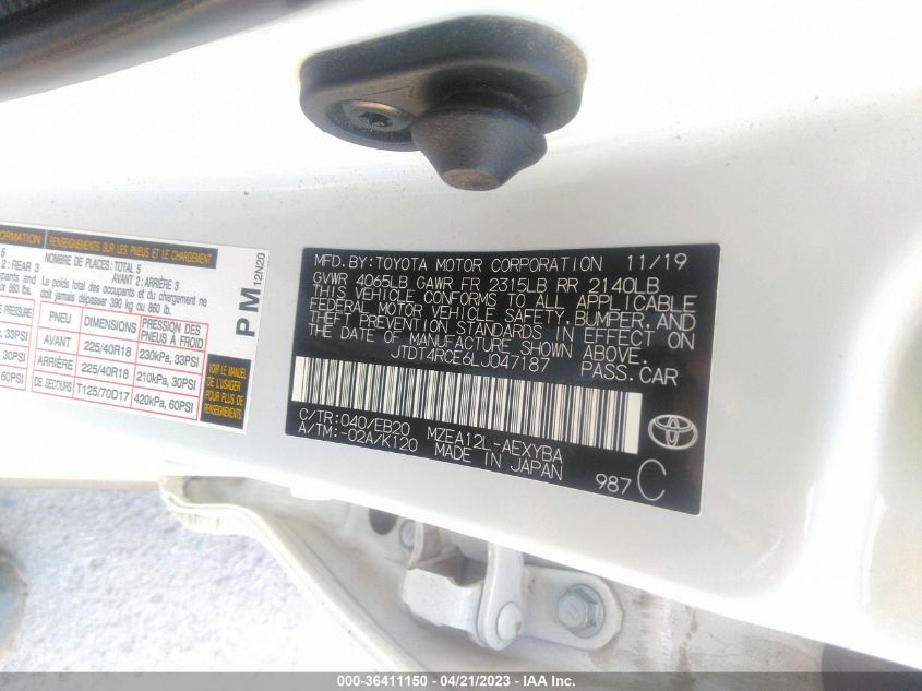 2020 TOYOTA COROLLA XSE - JTDT4RCE6LJ047187