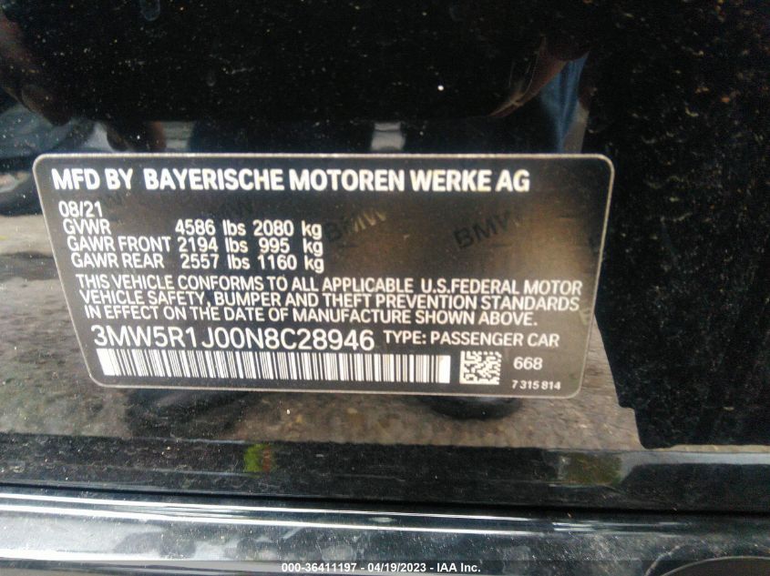 2022 BMW 3 SERIES 330I - 3MW5R1J00N8C28946