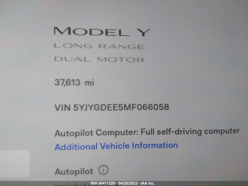 2021 TESLA MODEL Y LONG RANGE - 5YJYGDEE5MF066058
