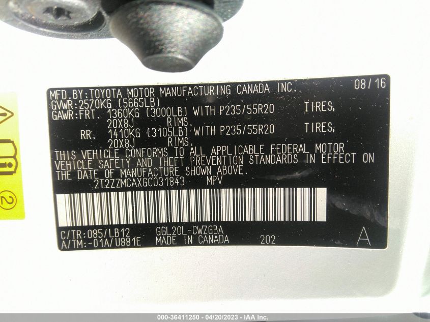 2016 LEXUS RX 350 - 2T2ZZMCAXGC031843