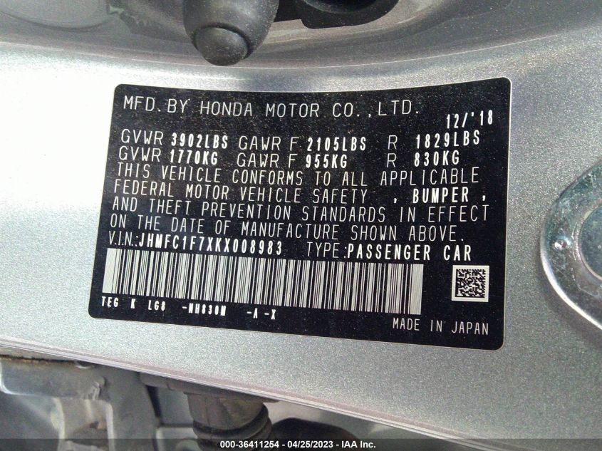 2019 HONDA CIVIC SEDAN EX-L - JHMFC1F7XKX008983