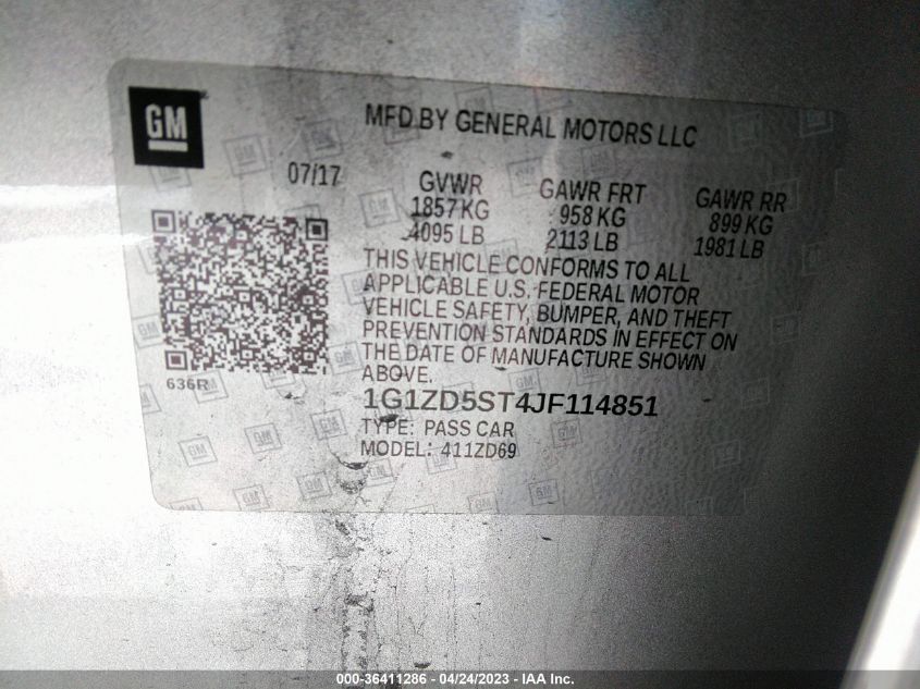2018 CHEVROLET MALIBU LT - 1G1ZD5ST4JF114851