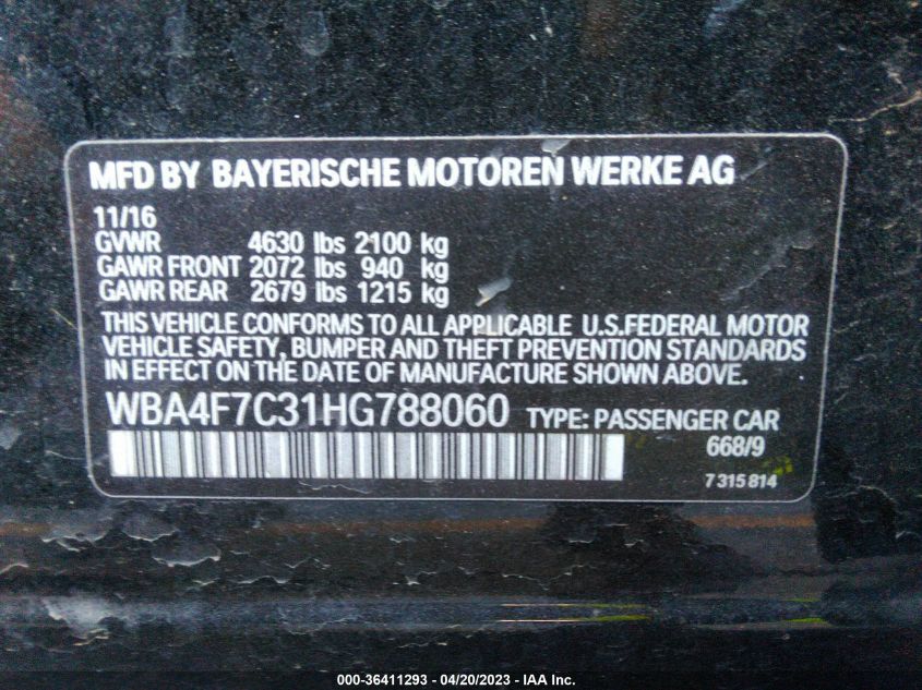2017 BMW 4 SERIES 430I - WBA4F7C31HG788060