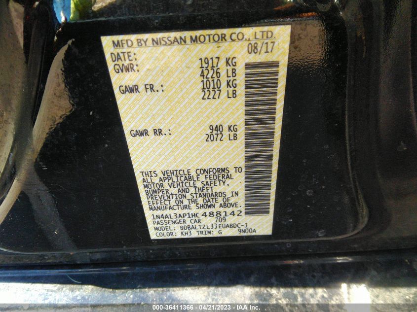 2017 NISSAN ALTIMA 2.5 SL - 1N4AL3AP1HC488142