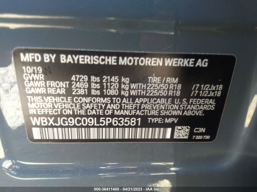 2020 BMW X1 XDRIVE28I - WBXJG9C09L5P63581