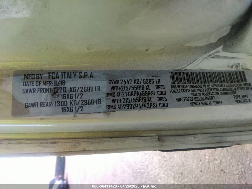 2018 RAM PROMASTER CITY TRADESMAN ZFBERFAB0J6L84507