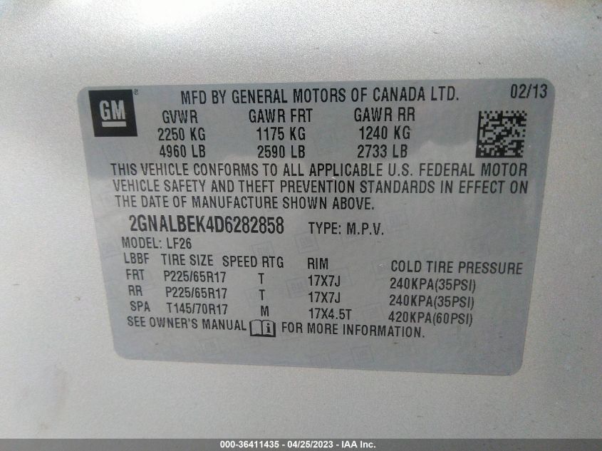2013 CHEVROLET EQUINOX LS - 2GNALBEK4D6282858