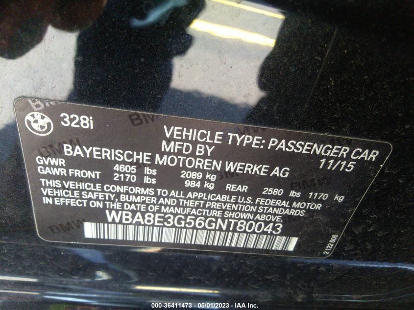 2016 BMW 3 SERIES 328I XDRIVE - WBA8E3G56GNT80043