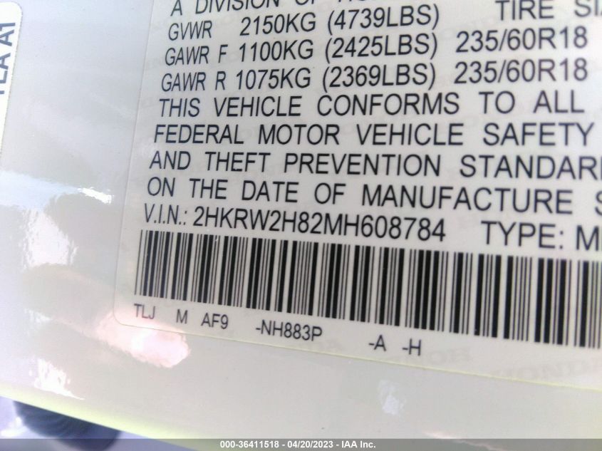 2021 HONDA CR-V EX-L - 2HKRW2H82MH608784