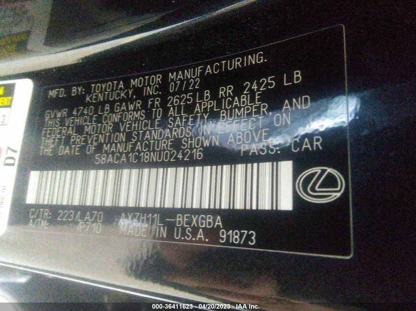 2022 LEXUS ES ES 300H - 58ACA1C18NU024216