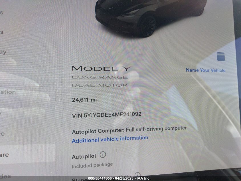 2021 TESLA MODEL Y LONG RANGE - 5YJYGDEE4MF241092