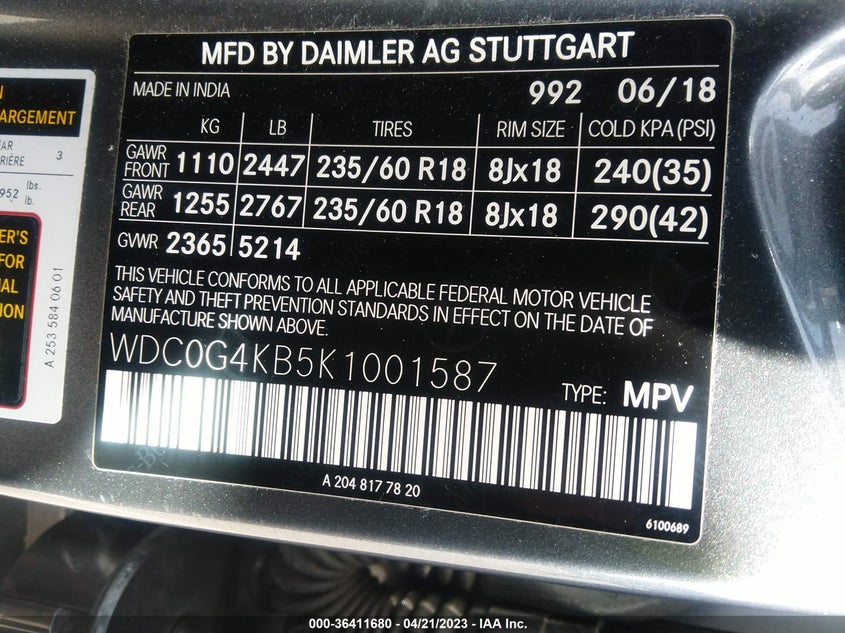 VIN WDC0G4KB5K1001587 2019 MERCEDES-BENZ GLC GLC 300