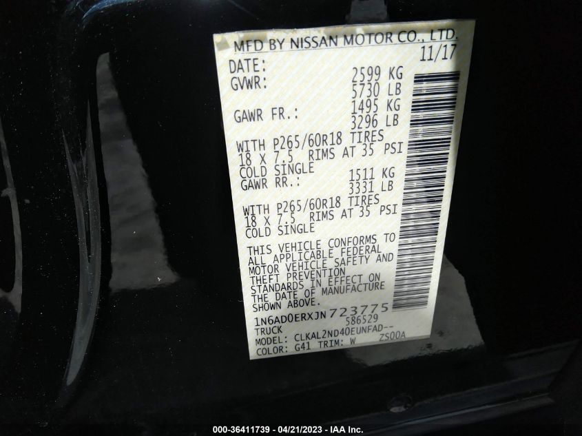 2018 NISSAN FRONTIER SV V6 - 1N6AD0ERXJN723775