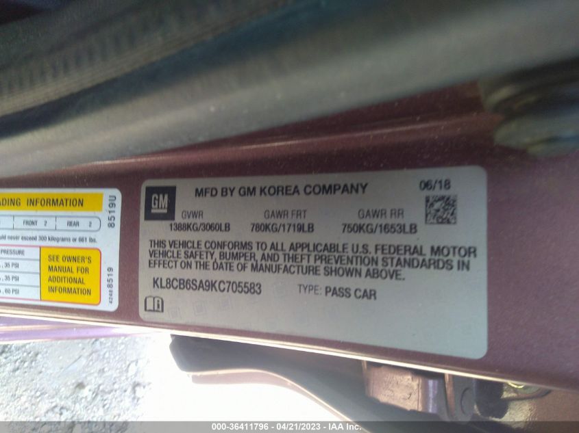 2019 CHEVROLET SPARK LS - KL8CB6SA9KC705583