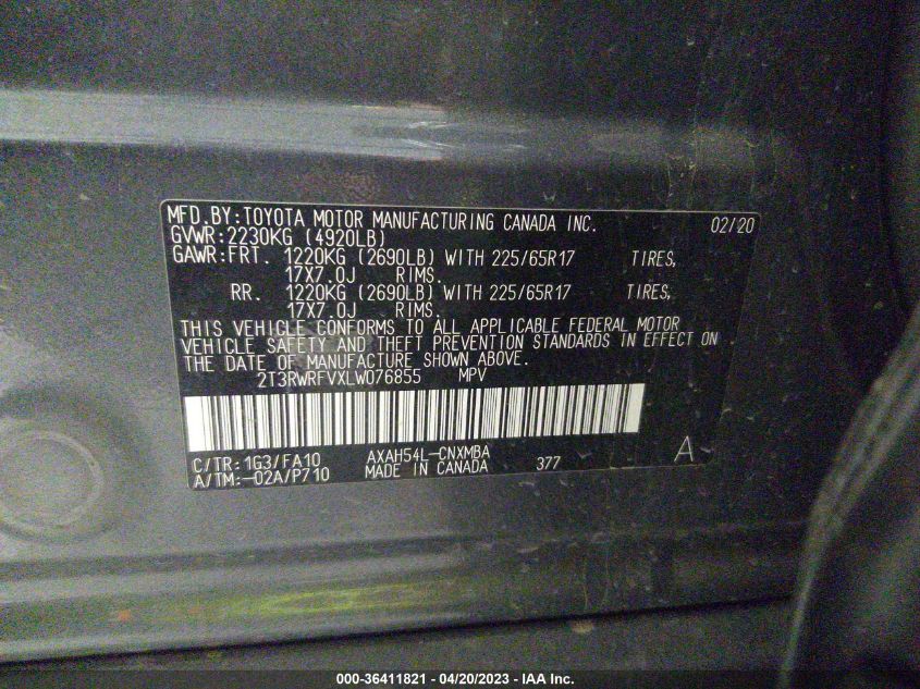 2020 TOYOTA RAV4 HYBRID XLE - 2T3RWRFVXLW076855