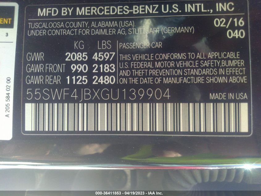 2016 MERCEDES-BENZ C-CLASS C 300 55SWF4JBXGU139904