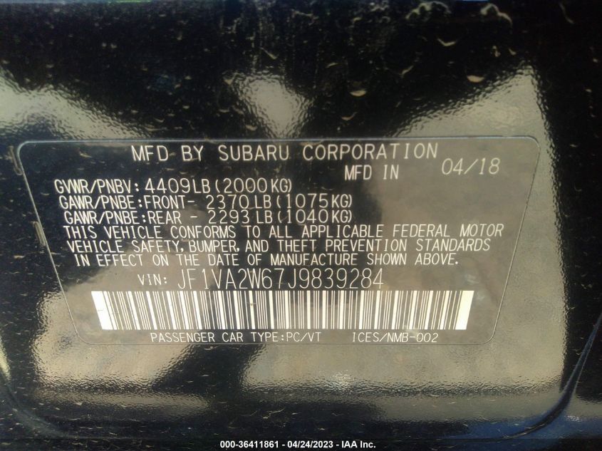 2018 SUBARU WRX STI LIMITED - JF1VA2W67J9839284