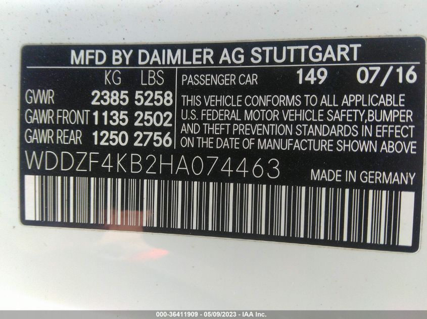 2017 MERCEDES-BENZ E-CLASS E 300 - WDDZF4KB2HA074463