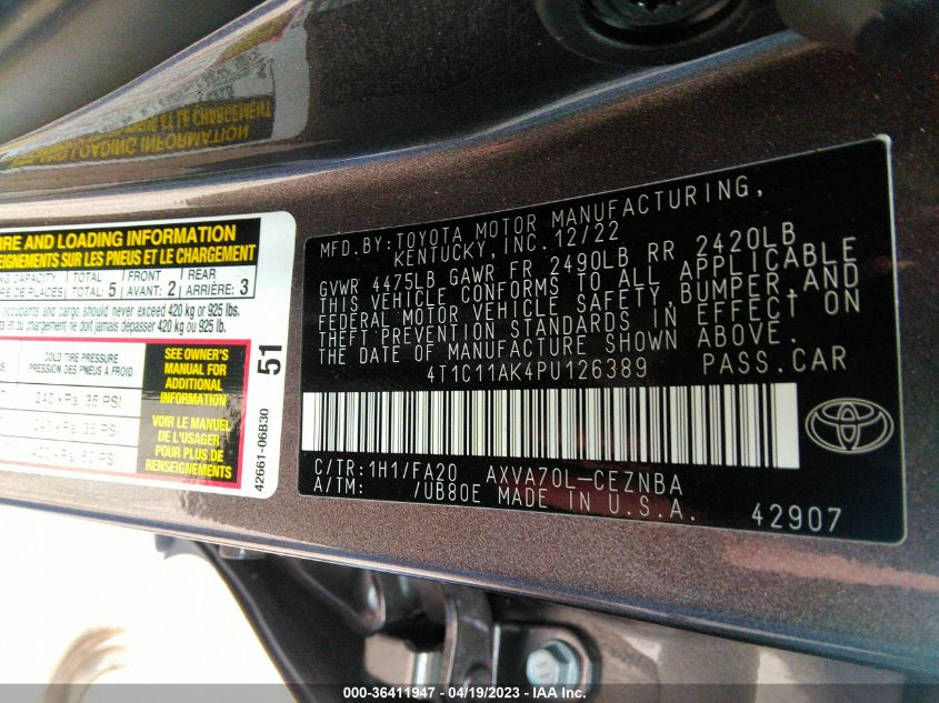 2023 TOYOTA CAMRY LE - 4T1C11AK4PU126389