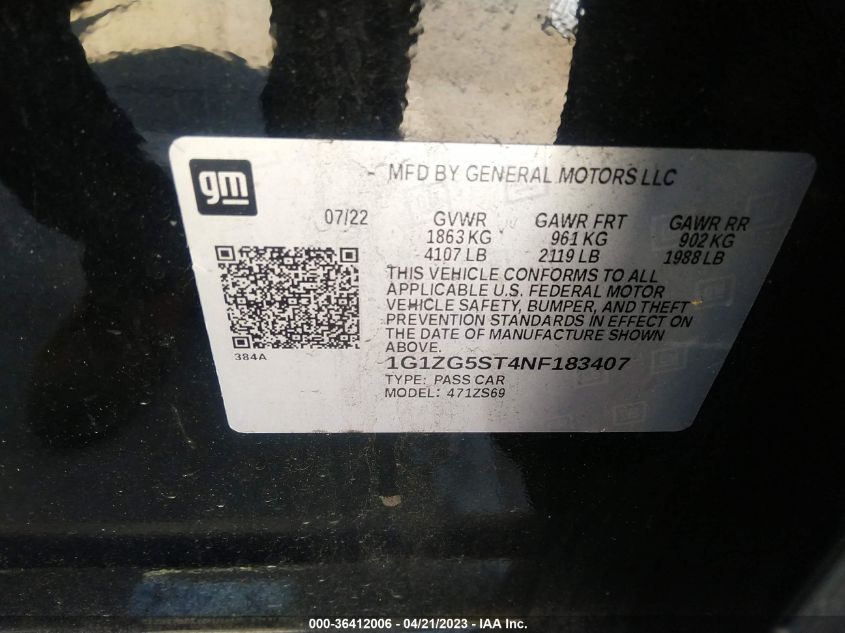 2022 CHEVROLET MALIBU RS - 1G1ZG5ST4NF183407