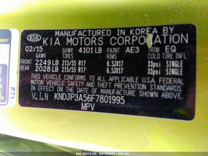 2015 KIA SOUL + - KNDJP3A56F7801995