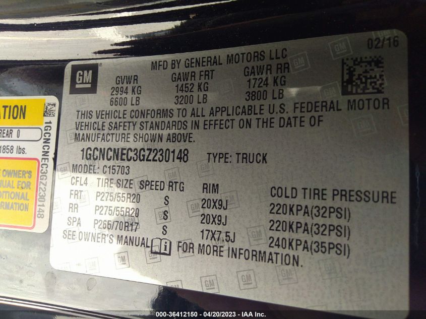 2016 CHEVROLET SILVERADO 1500 WORK TRUCK - 1GCNCNEC3GZ230148