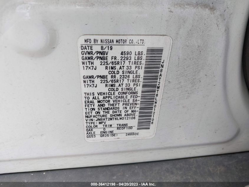 2020 NISSAN ROGUE SV - JN8AT2MT6LW012106