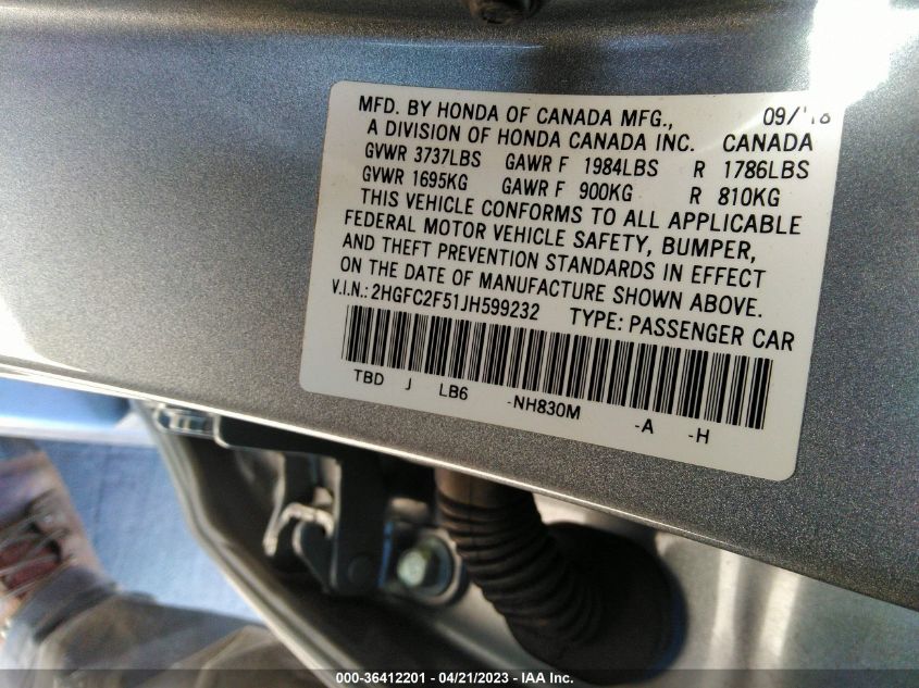 2018 HONDA CIVIC SEDAN LX - 2HGFC2F51JH599232