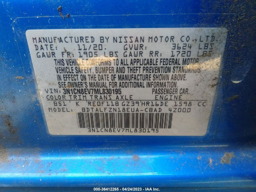 2021 NISSAN VERSA SV - 3N1CN8EV7ML830195