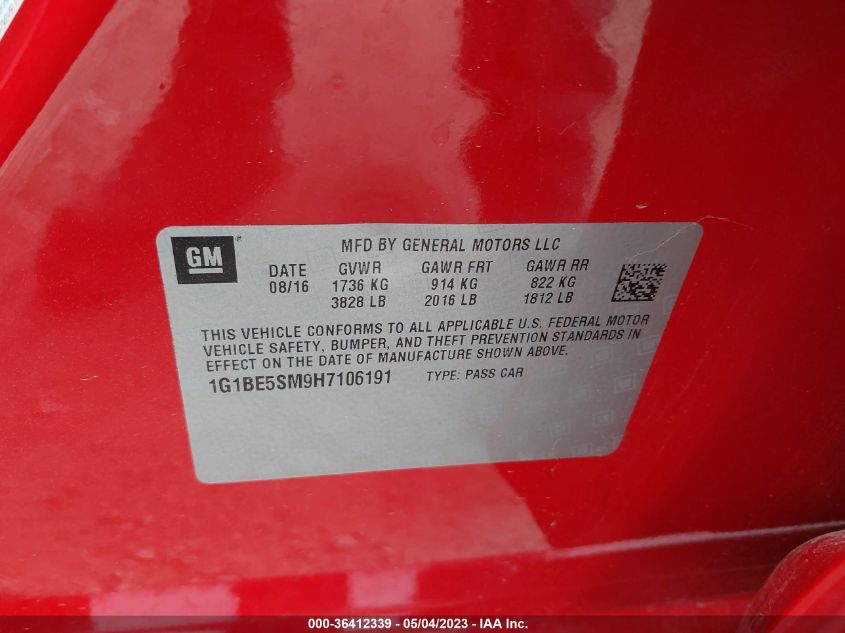2017 CHEVROLET CRUZE LT - 1G1BE5SM9H7106191