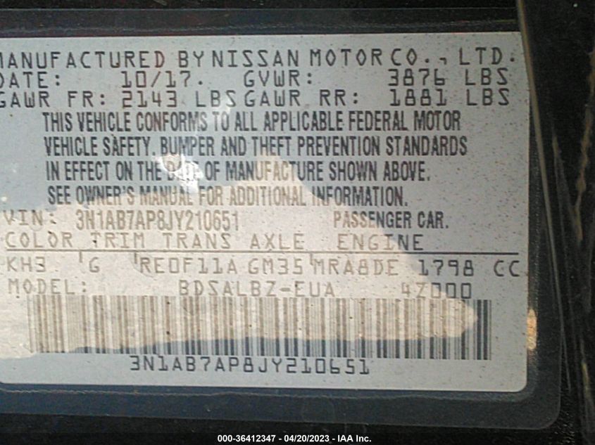 2018 NISSAN SENTRA S - 3N1AB7AP8JY210651