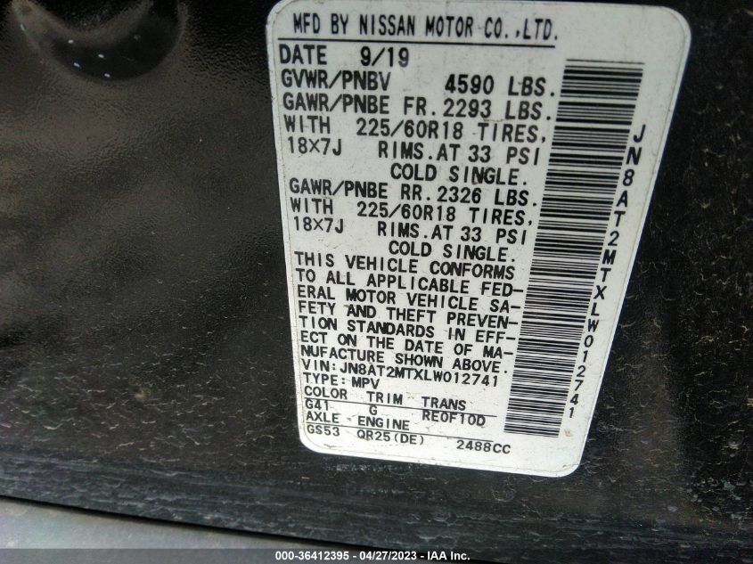 2020 NISSAN ROGUE SV - JN8AT2MTXLW012741