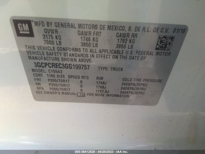 2016 CHEVROLET SILVERADO 1500 LT - 3GCPCREC3GG199757