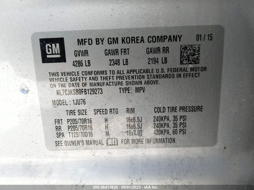 2015 CHEVROLET TRAX LS - KL7CJKSB0FB129273
