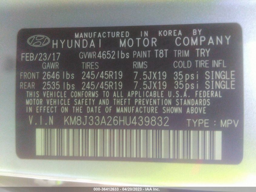2017 HYUNDAI TUCSON LIMITED - KM8J33A26HU439832