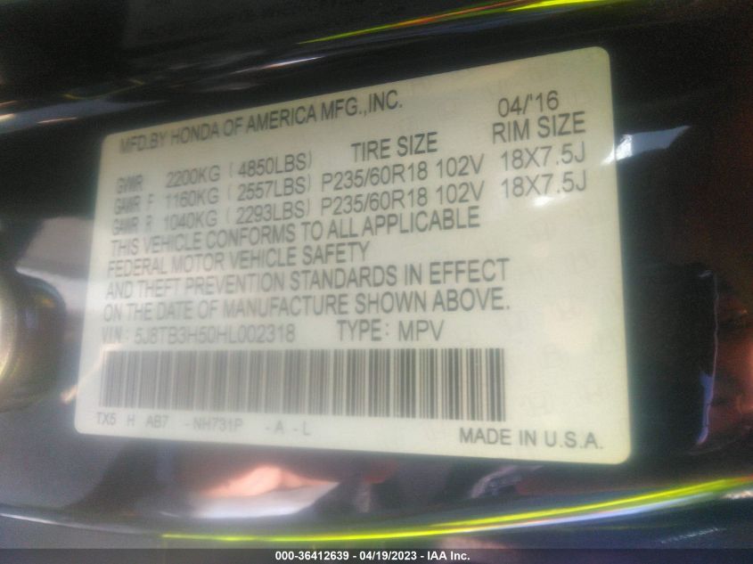 2017 ACURA RDX W - 5J8TB3H50HL002318