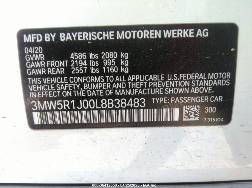 2020 BMW 3 SERIES 330I - 3MW5R1J00L8B38483