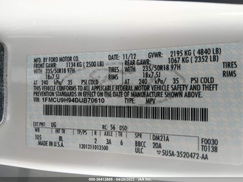 2013 FORD ESCAPE SEL - 1FMCU9H94DUB70610